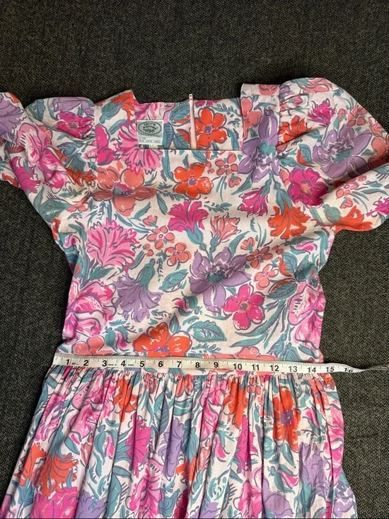 Vintage Laura Ashley Floral Puff-Sleeve Midi Dress Pink & Lavender sz 8 80s 90s - Picture 6 of 10